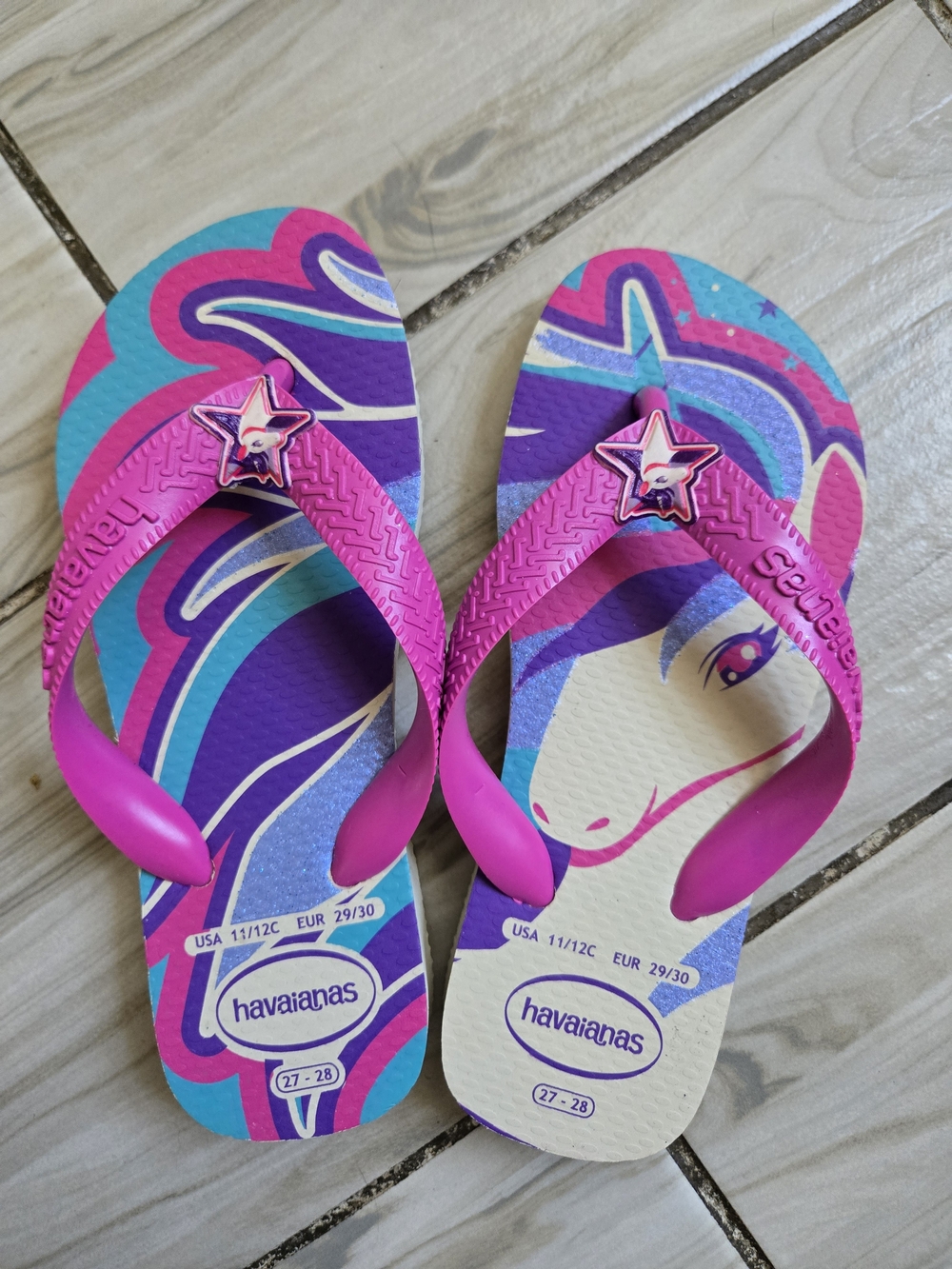 Havaianas Kids Pink & Purple Unicorn Flip Flops with Star Accent